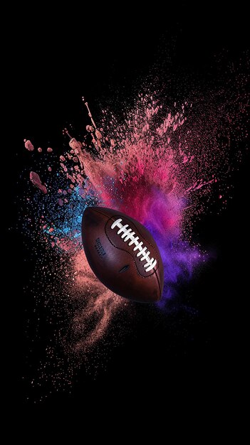 Photo football with colorful powder explosion