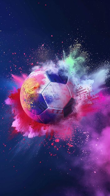 Football with colorful powder explosion