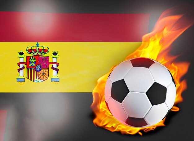 Football with the flag of spain on fire