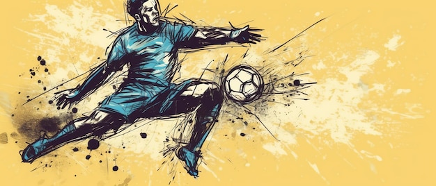 Foto calciatore che calcia la palla schizzo doodle illustrazione del giocatore di football fifa ai generato