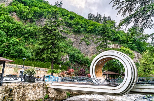 Footbridge across the Borjomula river in Borjomi, a resort town in southcentral Georgia