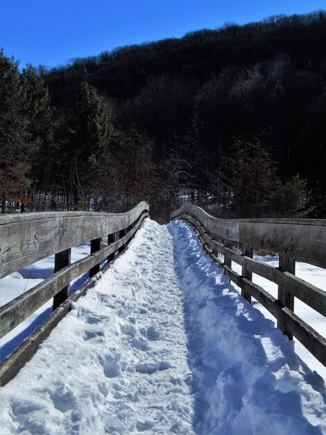 Footbridge over snow covered land