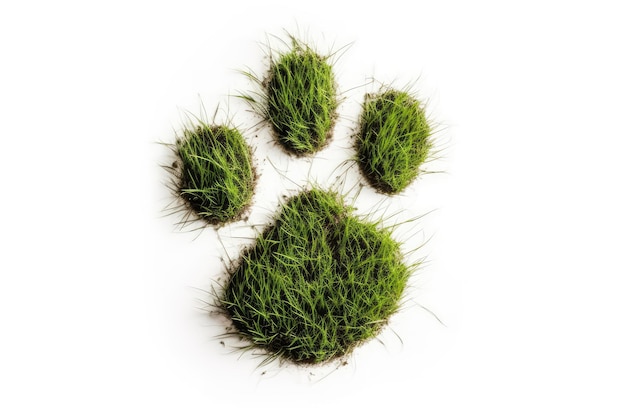 Footprint Of Dog In Green Grass On White Background Generative AI