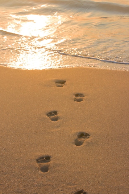 Foto impronte sulla sabbia della spiaggia