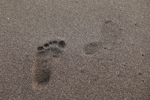 Footprints on beach during sunset on summertime