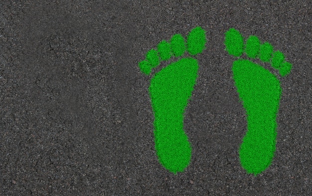 Photo footprints in the grass. ecological concept art 3d illustration