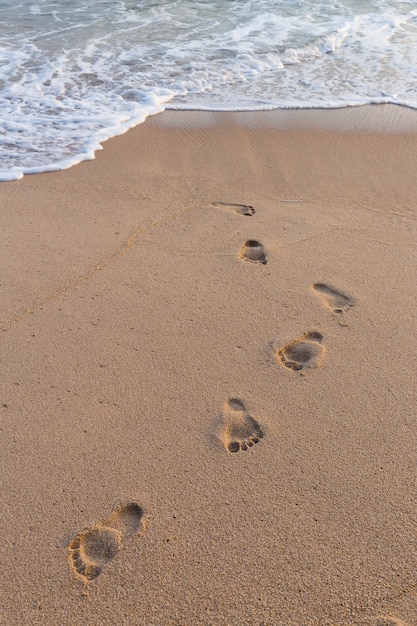 Footprints on the sand beach nature background