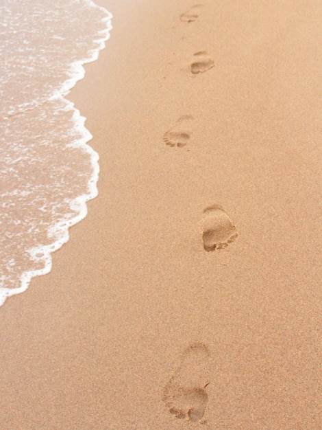 Footprints in the sand on a beach