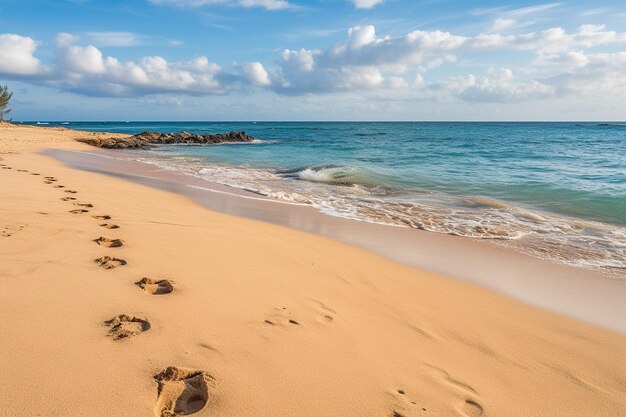 Footprints in the sand leading to the ocean