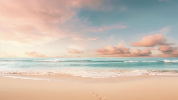 Footprints in the sand on a serene beach