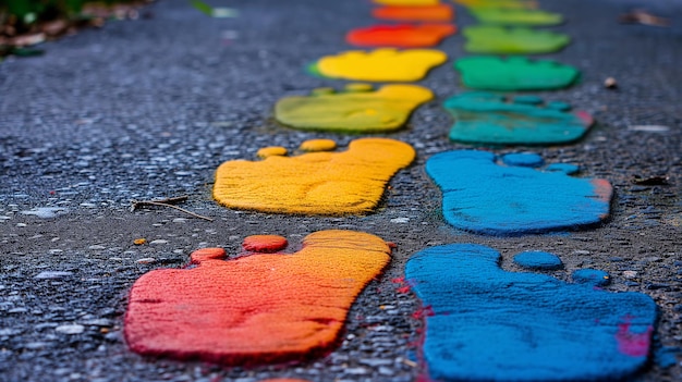 footprints in various colors walking side by side