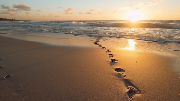 footstep beach HD 8K wallpaper Stock Photographic Image