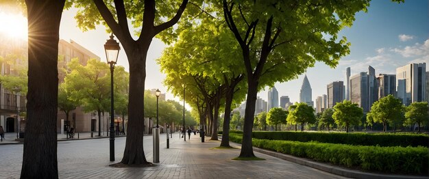 Фото Для рекламы и баннера как urban canopy фокус на пышных деревьях улиц и парков в городских