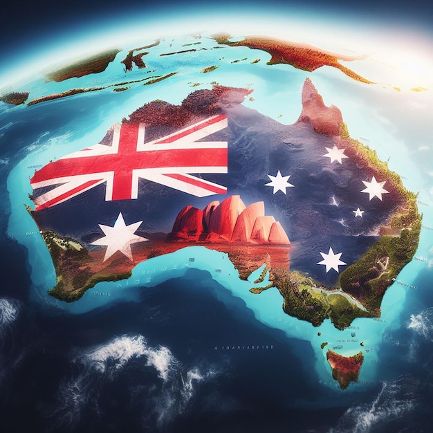 写真 オーストラリアの国旗と地図を含むオーストラリアデーの休日のデザインのために