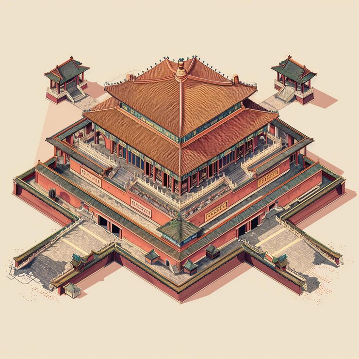 Photo forbidden city china landmark drawing windows architecture