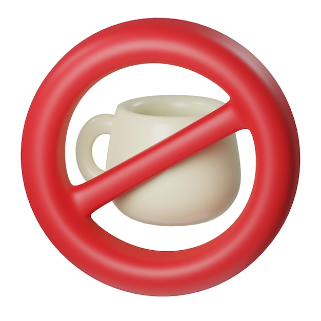 Forbidden sign with coffee or tea cup icon isolated on white background Drinking coffee is prohibit