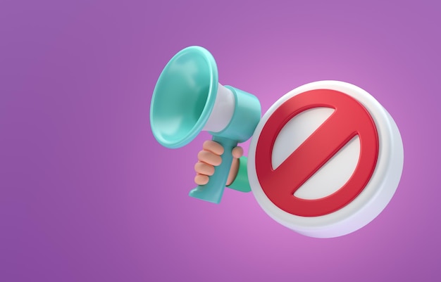 Photo forbidden sign with megaphone 3d illustration