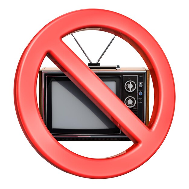 Photo forbidden sign with tvset 3d rendering