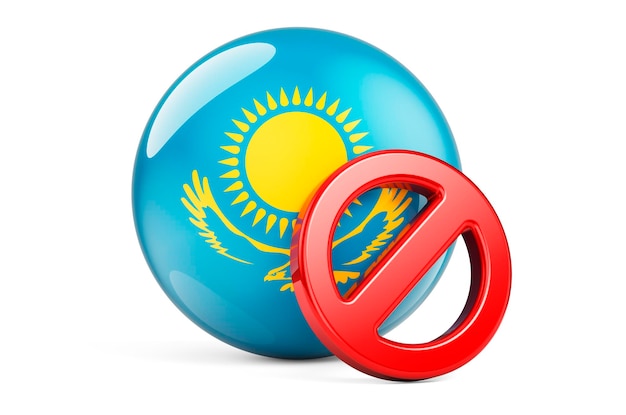 Forbidden symbol with Kazakh flag Prohibition in Kazakhstan concept 3D rendering