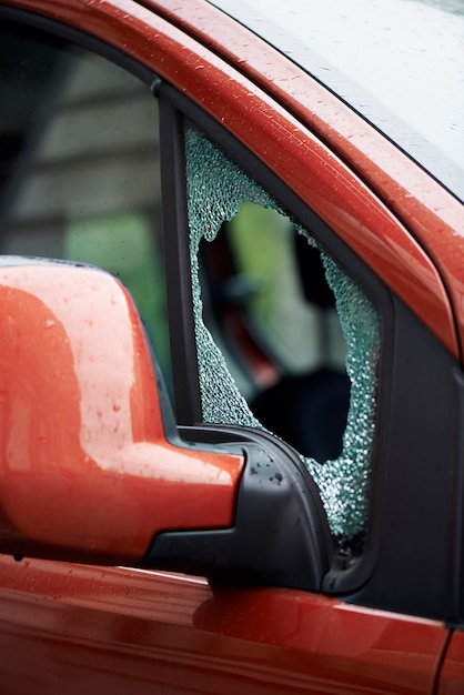 Forced car windscreen and broken