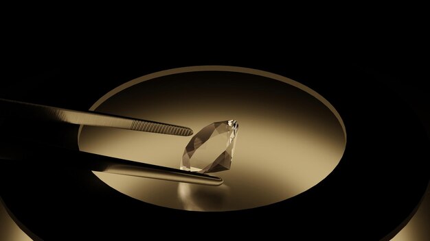 A forceps is holding a white diamond 3D Rendering