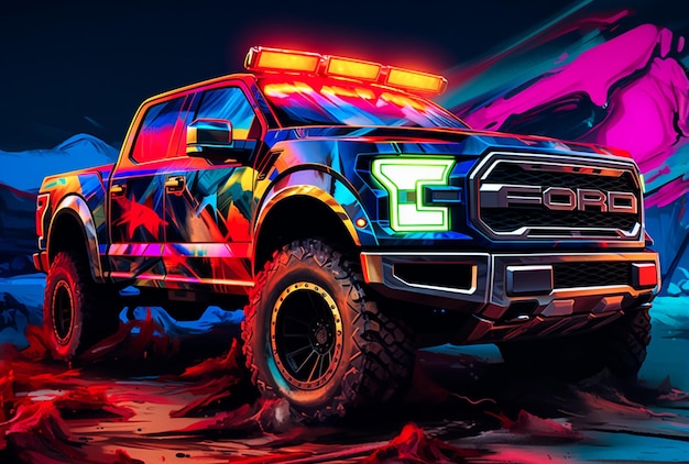 Ford f 150 raptor van herwonnen vrachtwagens in de stijl van expressief gebruik van licht