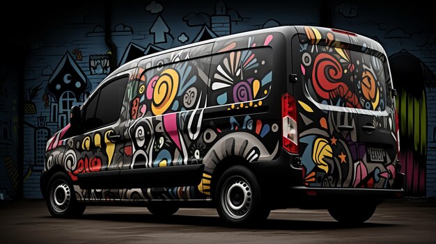 Photo ford transit graffiti design playful yet dark van inspired by james ensor