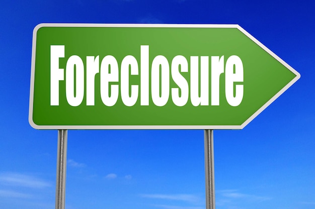 Foreclosure word with green road sign