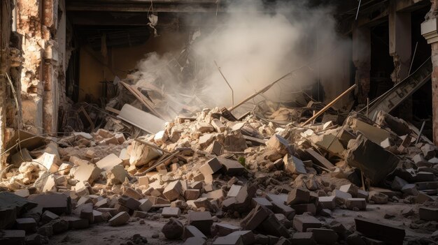 Foreground blurred demolition interior