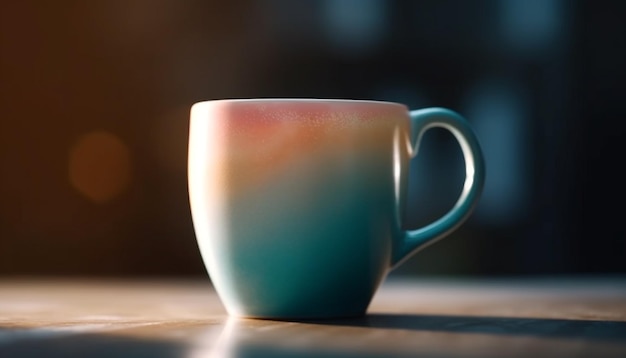 AI によって生成された素朴なコーヒー カップ ソーサーとカプチーノの前景フォーカス
