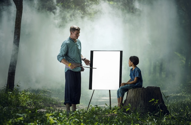 Foreign teachers teach students in rural Thailand.