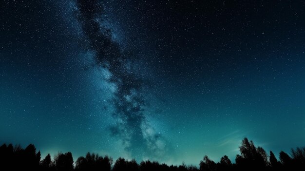 夜空を背景にした森、またはツリーのシルエットを背景にしたスター フィールド アット ナイト ジェネレーティブ AI