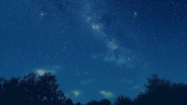 나무 생성 AI의 실루엣을 배경으로 밤하늘을 배경으로 한 숲 또는 Star Field At Night