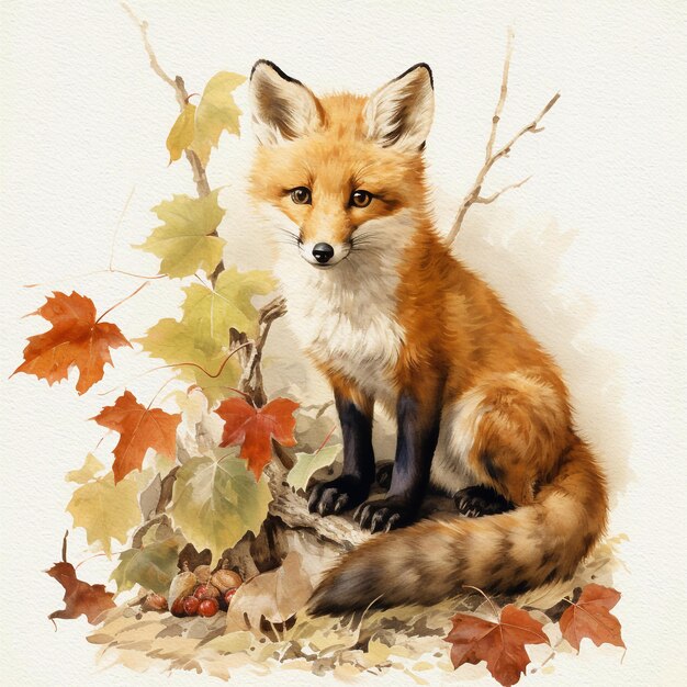 Photo forest animal cute red fox on the background of the autumn forest