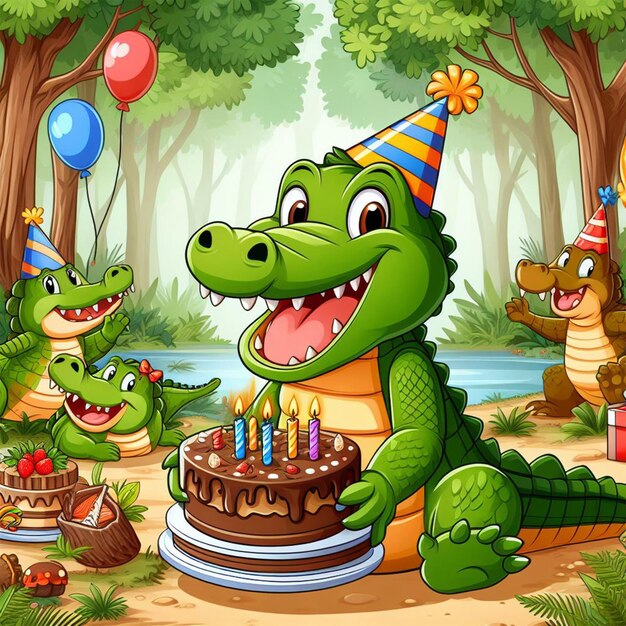 forest animals alligator celebrating birthday cartoon images