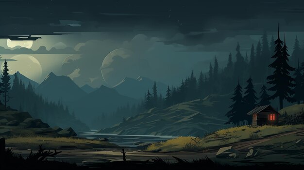 Premium AI Image | _Forest_at_night_full_moon_dark_and_scary_illustratio