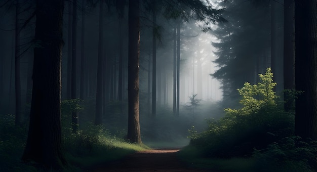 写真 夜明けの森の囲気