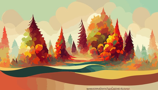 Forest in autumn beautiful landscape geometric illustration