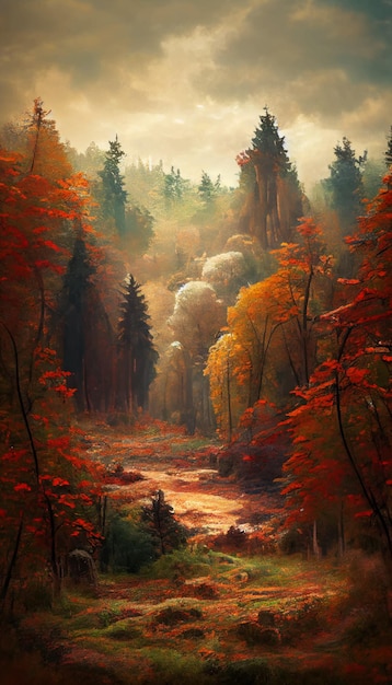 Forest in autumn beautiful landscape geometric illustration