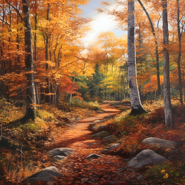 Forest at autumn Oil painting