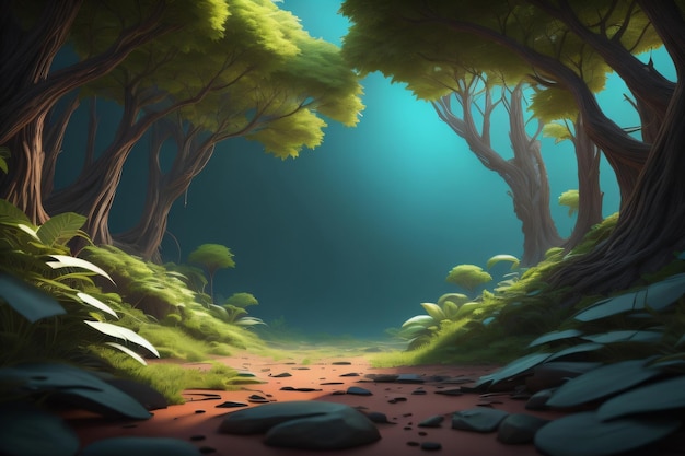 A forest background with beautiful green trees with generative ai