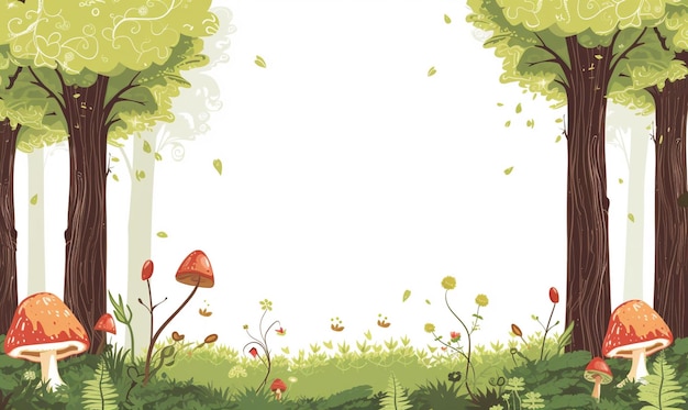 Forest background with trees and mushrooms Vector illustration for your design