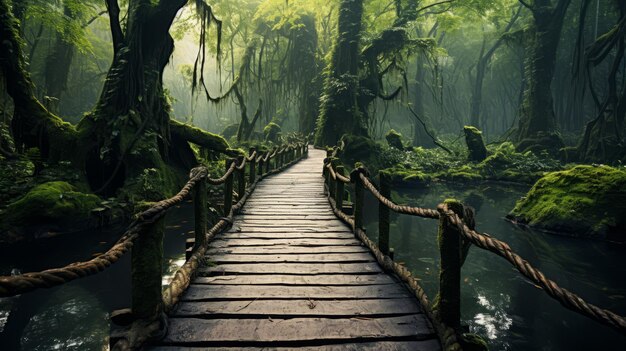 Photo forest bridge over the river flow