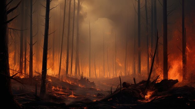 Лес сгорел в огне.