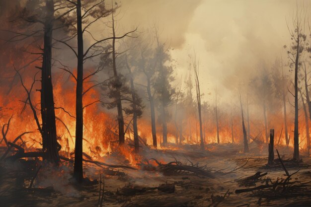 Forest burnt with fire