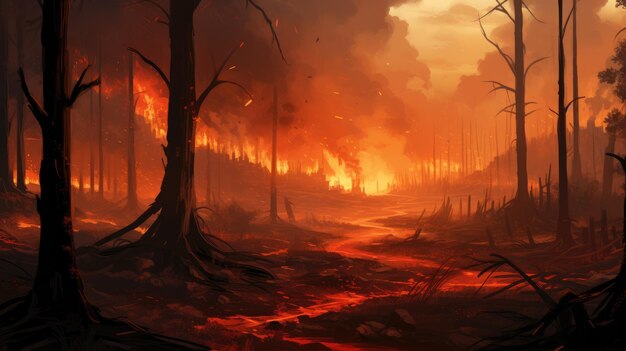 Forest burnt with fire