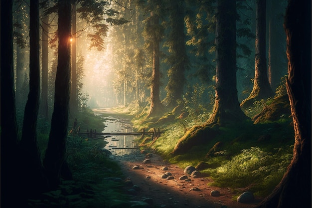 Forest cinematic lighting photo realistic Generative Ai