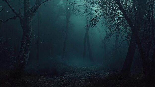 forest creepy landscape at night Fantasy Halloween forest background Generative Ai