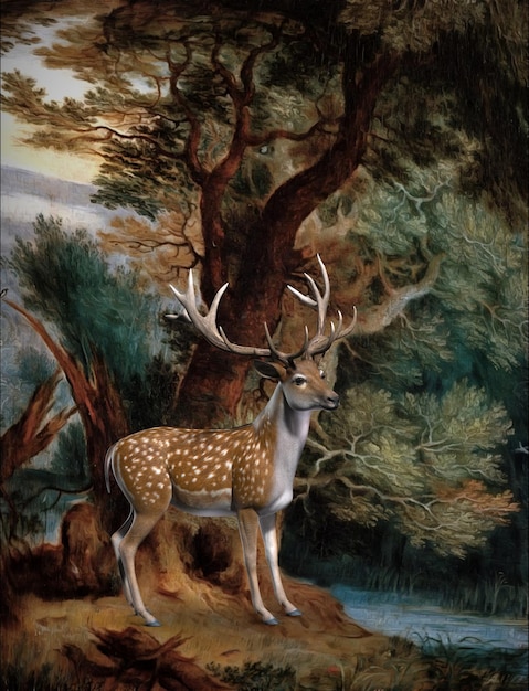 Forest deer on the background of nature 3d illustration