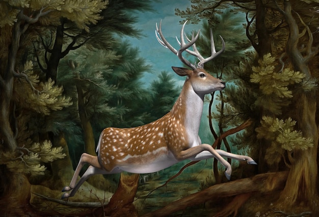 Forest deer on the background of nature 3d illustration